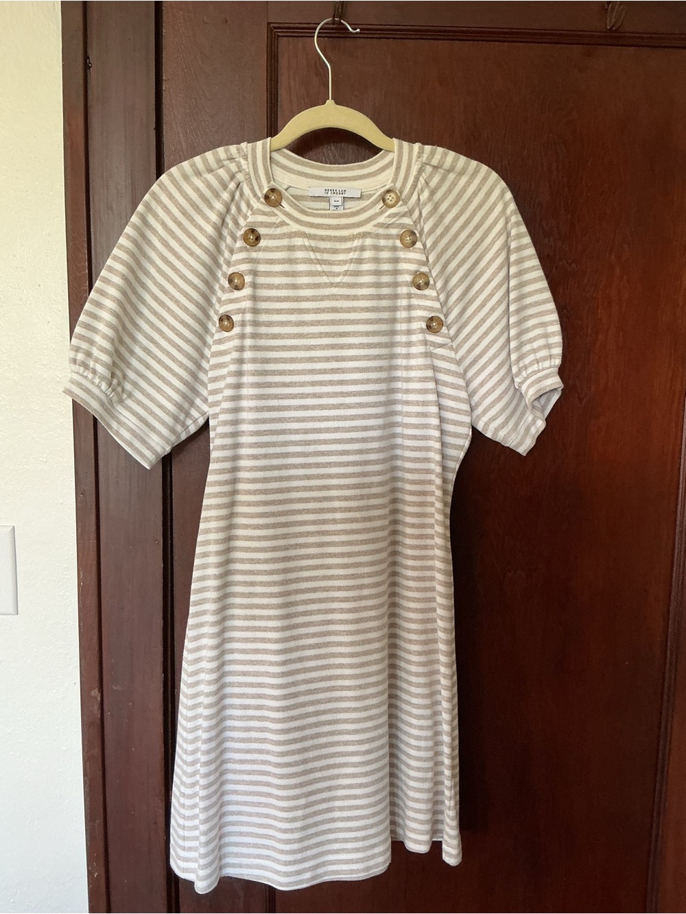 Striped Knit Short Sleeve Top in Beige and White